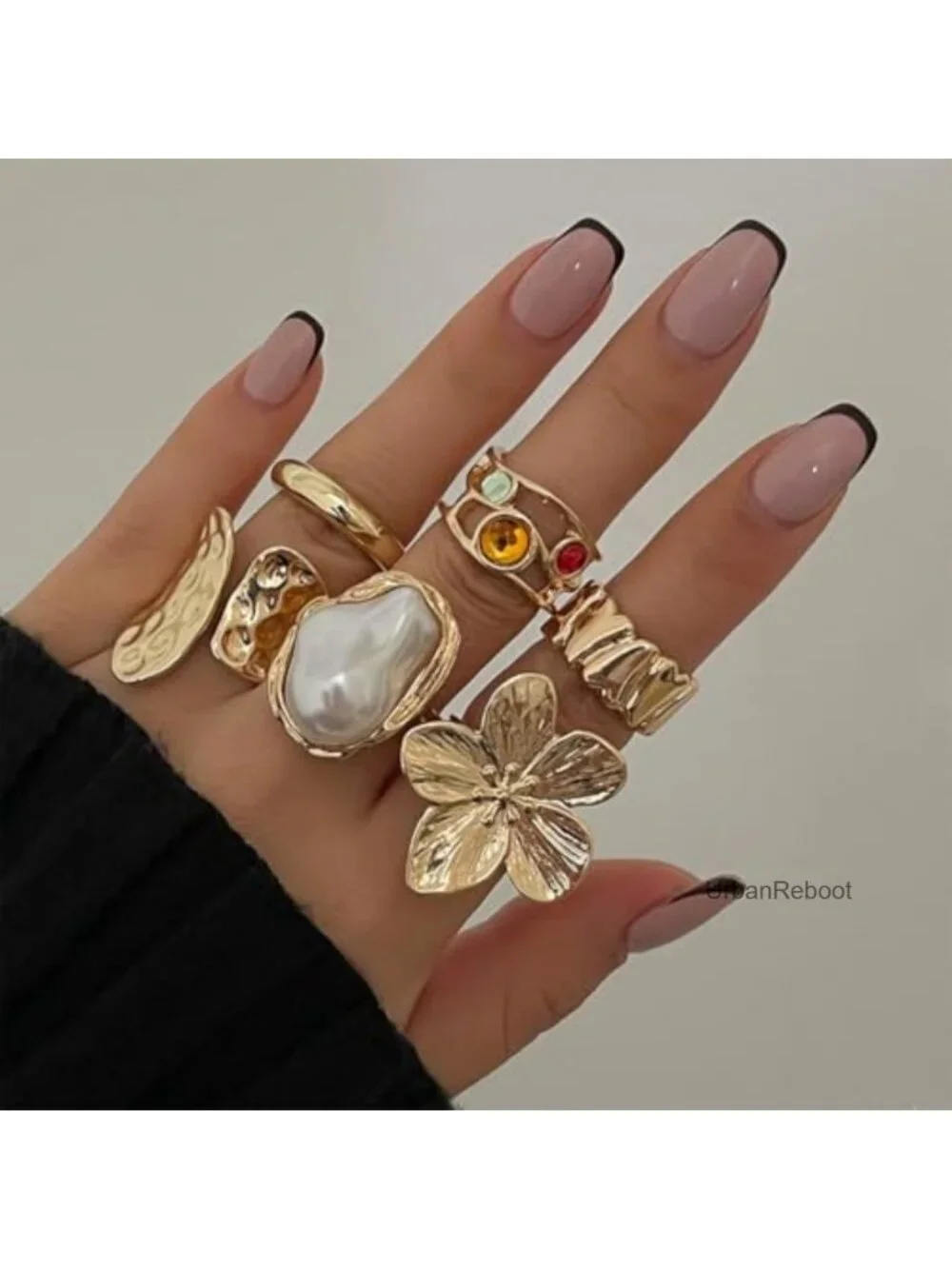 Y2K Boho Flower Rings for Women, Non Tarnish Vintage Stacking Ring Set